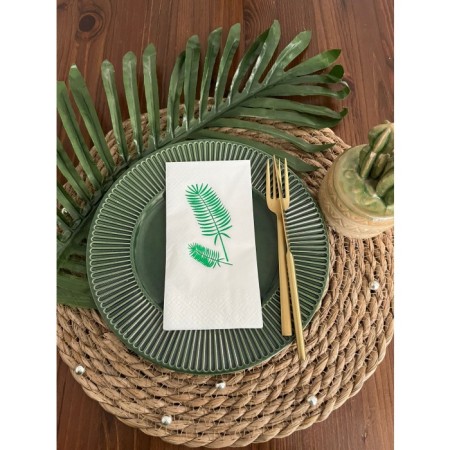 Yeşil Yaldızlı Beyaz Palmiye Peçete 16 lı
