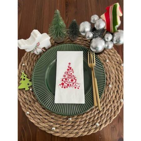 Kırmızı Yaldızlı Beyaz Çam Ağacı Peçete 16 lı