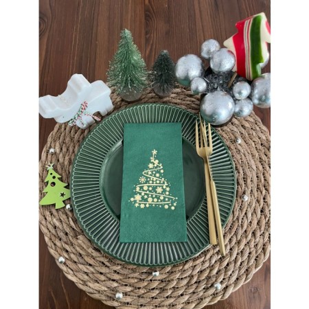 Gold Yaldızlı Yeşil Çam Ağacı Peçete 16 lı