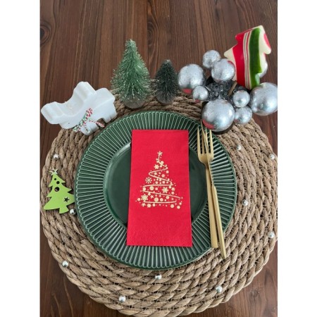 Gold Yaldızlı Kırmızı Çam Ağacı Peçete 16 lı