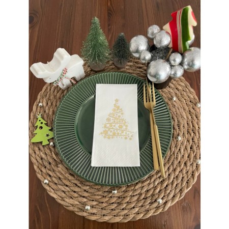 Gold Yaldızlı Beyaz Çam Ağacı Peçete 16 lı