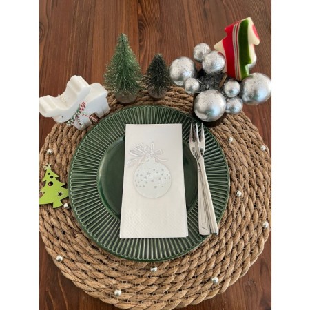 Gümüş Yaldızlı Beyaz Çam Ağacı Süsü Peçete 16 lı