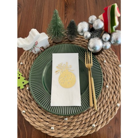 Gold Yaldızlı Beyaz Çam Ağacı Süsü Peçete 16 lı