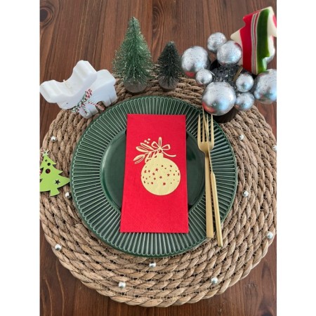 Gold Yaldızlı Kırmızı Çam Ağacı Süsü Peçete 16 lı