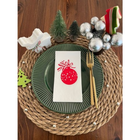 Kırmızı Yaldızlı Beyaz Çam Ağacı Süsü Peçete 16 lı