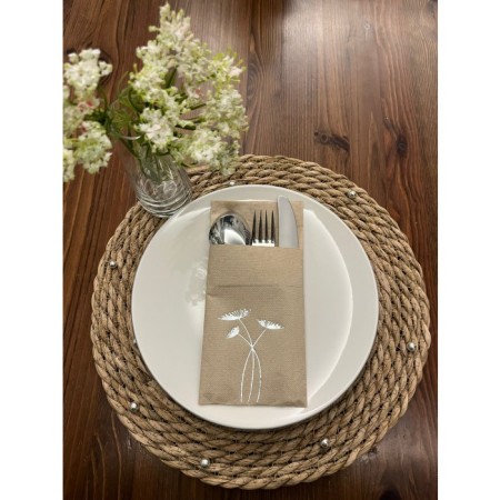 Gümüş Yaldızlı Kraft Cepli Havuç Çiçeği Peçete 12 Adet 40x40