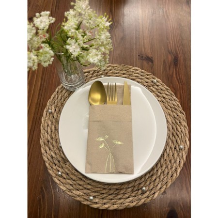 Gold Yaldızlı Kraft Cepli Havuç Çiçeği Peçete 12 Adet 40x40