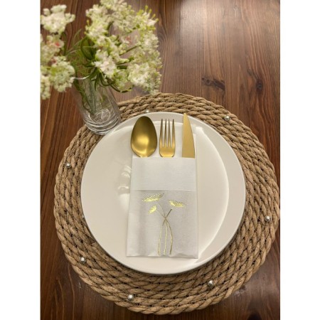 Gold Yaldızlı Beyaz Cepli Havuç Çiçeği Peçete 12 Adet 40x40