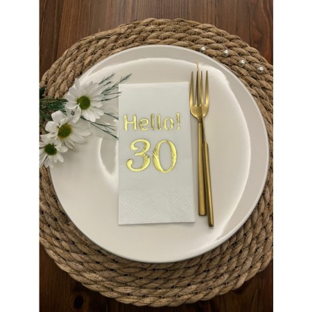 Gold Yaldızlı Beyaz hello Otuz Yaş Peçete 16 Adet