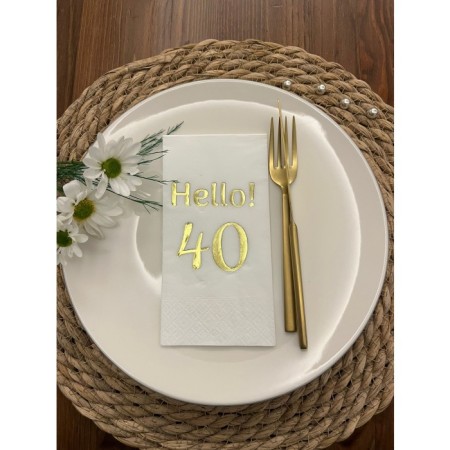 Gold Yaldızlı Beyaz hello Kırk Yaş Peçete 16 Adet