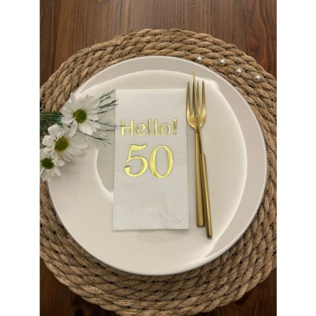 Gold Yaldızlı Beyaz hello Elli Yaş Peçete 16 Adet