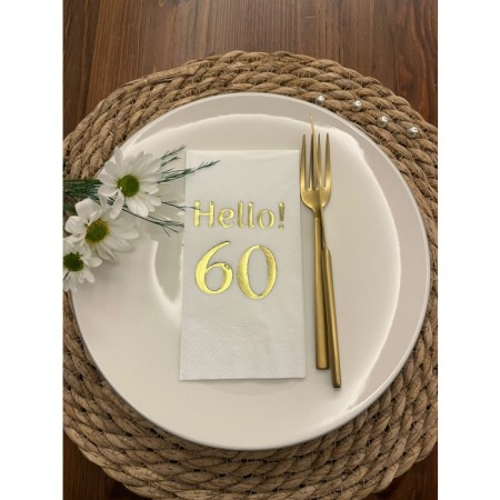Gold Yaldızlı Beyaz hello Altmış Yaş Peçete 16 Adet