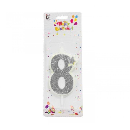 Gümüş 8 Rakam Mum