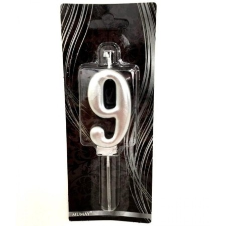 9 Yaş Gümüş Rakam Mum