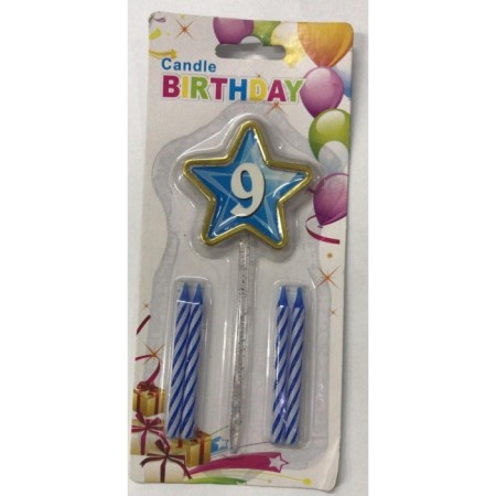 Mavi 9 Yaş Yıldızlı Mum