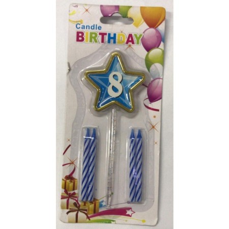 Mavi 8 Yaş Yıldızlı Mum
