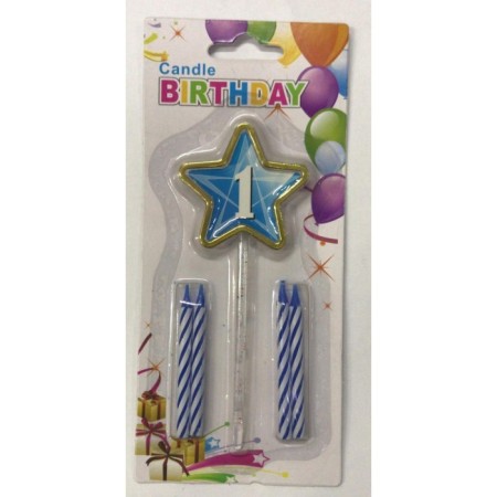 Mavi 1 Yaş Yıldızlı Mum