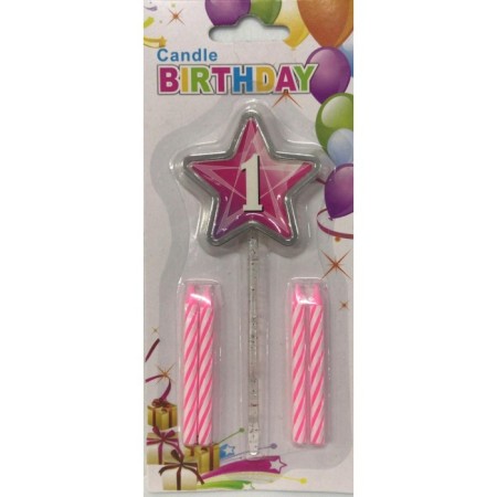 Pembe 1 Yaş Yıldızlı Mum