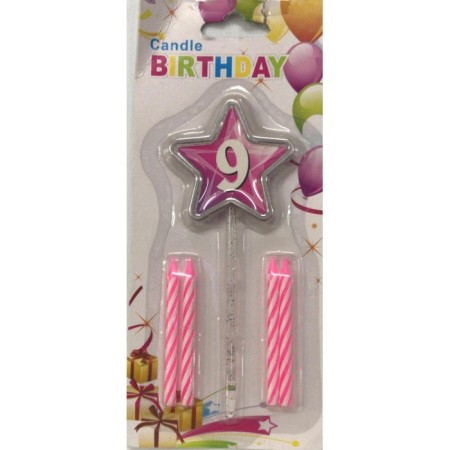 Pembe 9 Yaş Yıldızlı Mum