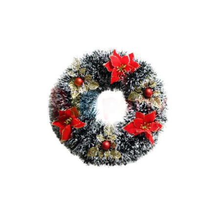 Yılbaşı Kapı Süsü Çelenk 40 cm Yeşil Beyaz Süslü