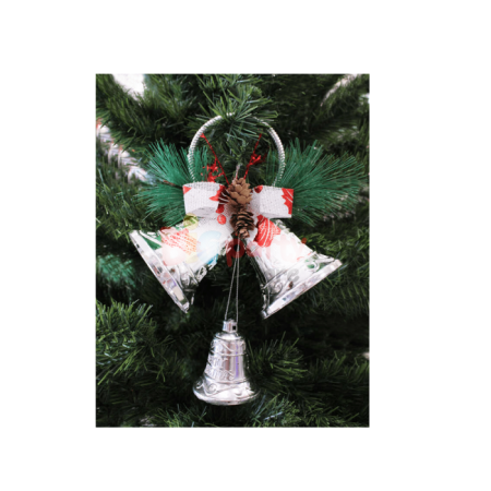 Yılbaşı Kapı Süsü Dekoratif Çanlı 35 cm Gümüş 3 lü