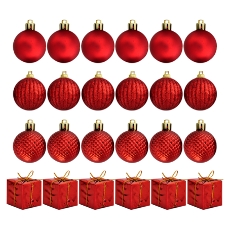 Yılbaşı Ağaç Süsleme Seti 24 Parça 4 cm Kırmızı