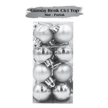 Yılbaşı Top Süs 3 Cm Mat Parlak Gümüş 16lı