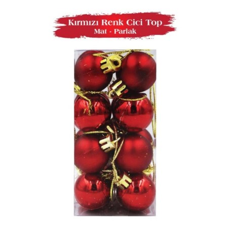 Yılbaşı Top Süs 3 Cm Mat Parlak Kırmızı 16lı