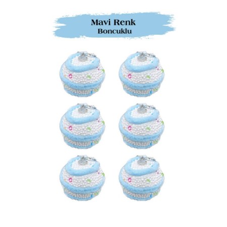 Yılbaşı Top Süs 5 Cm Mavi Renkli Boncuklu 6 Lı