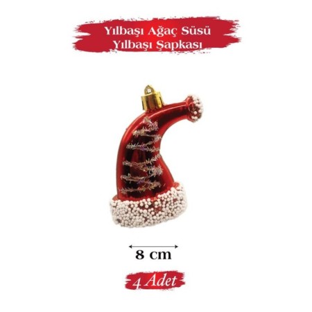 Yılbaşı Ağaç Süsü Yılbaşı Şapkası 8 Cm 4 Parça