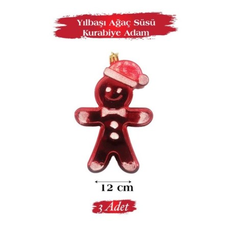 Yılbaşı Ağaç Süsü Kurabiye Adam 12 Cm 3 Parça
