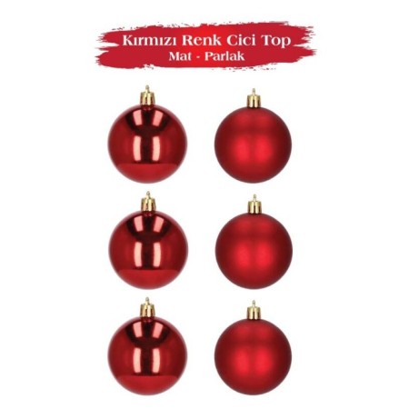Yılbaşı Top Süs 4 Cm Mat Parlak Kırmızı 6 lı