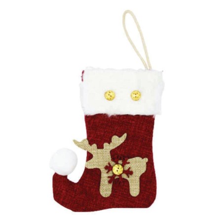 Yılbaşı Çorabı Jüt Kumaş Geyik Figürlü Ponponlu Küçük