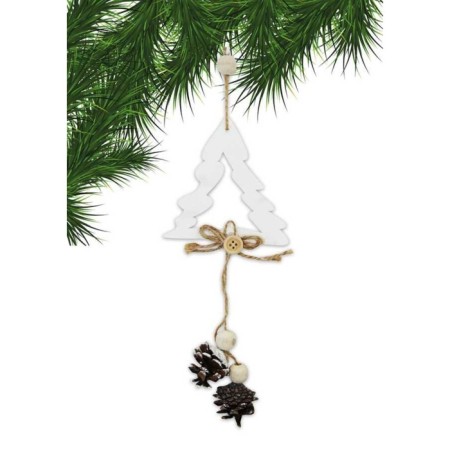 Yılbaşı Kapı Süsü Ahşap Ağaç Model Kozalaklı 30 Cm Beyaz 3 lü