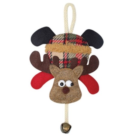 Yılbaşı Kapı Süsü Ekoseli Çanlı Geyik 20 Cm