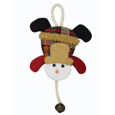 Yılbaşı Kapı Süsü Ekoseli Çanlı Kardan Adam 20 Cm