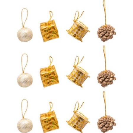 Yılbaşı Ağacı Altın Toplu Süs Seti 12 li