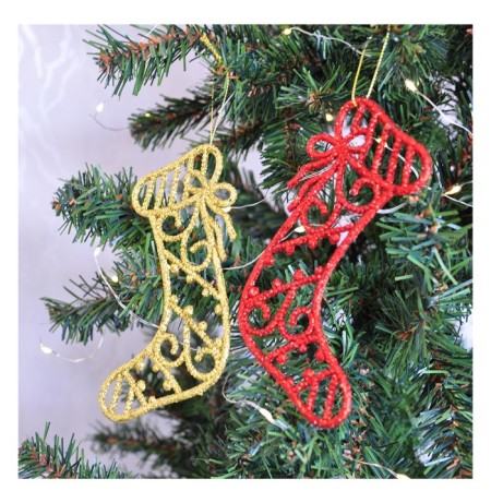 Yılbaşı Ağaç Süsü Simli Çorap 2 li 14 cm