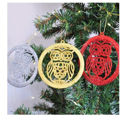 Yılbaşı Ağaç Süsü Simli Baykuş 3 lü 10 cm