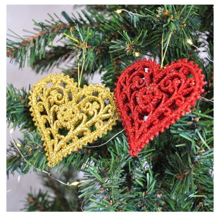 Yılbaşı Ağaç Süsü Simli Kalp 2 li 10 cm