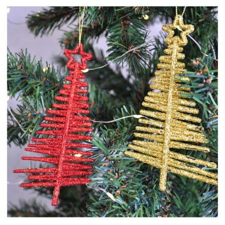 Yılbaşı Ağaç Süsü Simli Çam Ağacı Yıldızlı 2 li 14 cm