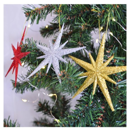Yılbaşı Ağaç Süsü Simli Kutup Yıldızları 3 lü 13 cm