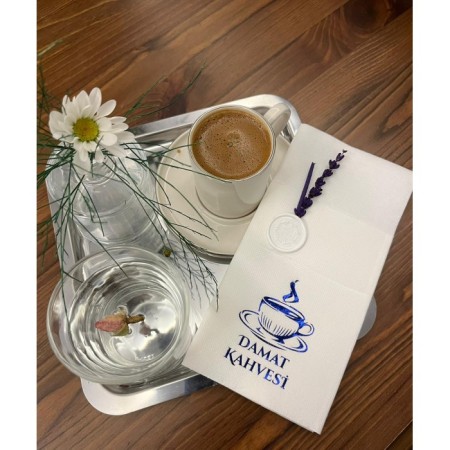 Mavi Yaldızlı Beyaz Mühürlü Lavanta Damat Kahvesi Cepli Peçete 1 Adet