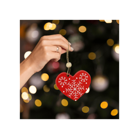 Yılbaşı Ahşap Çam Ağacı Süsü Kalp Model Kırmızı 3 lü