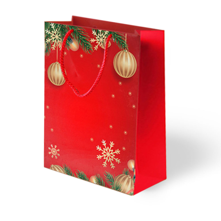 Yılbaşı Coşkusu Lüks Karton Çanta Kırmızı 25x30 cm 1 Adet