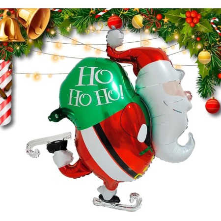Yılbaşı Buz Pateni Yapan Noel Baba Hediye Çuvallı Folyo Balon 79x89 cm