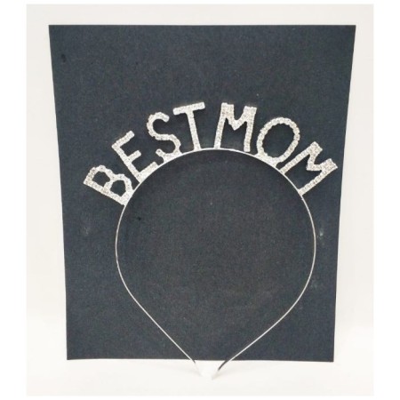 Elmas Taşlı Best Mom Metal Taç Gümüş