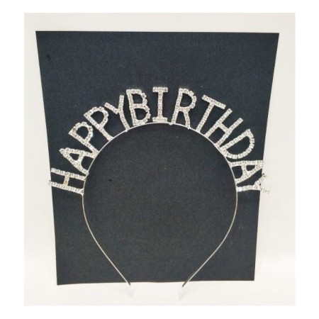 Metal Taşlı Happy Bırthday Taç Gümüş