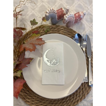 Gümüş Yaldızlı Beyaz Ay Desenli Arapça Ramadan Kerim Garson Katlama Peçete 16 lı
