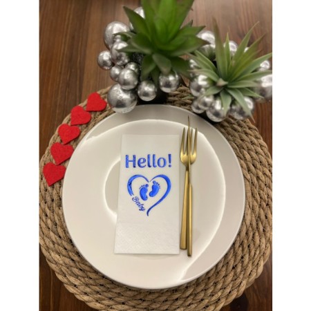 Mavi Yaldızlı Beyaz hello Baby Ayaklı Peçete 16 Adet